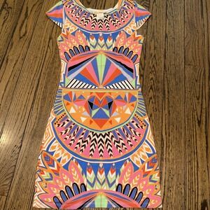 Mara Hoffman Women's Multicolor Printed Dress Cap Sleeve Round Neck Size X Small
